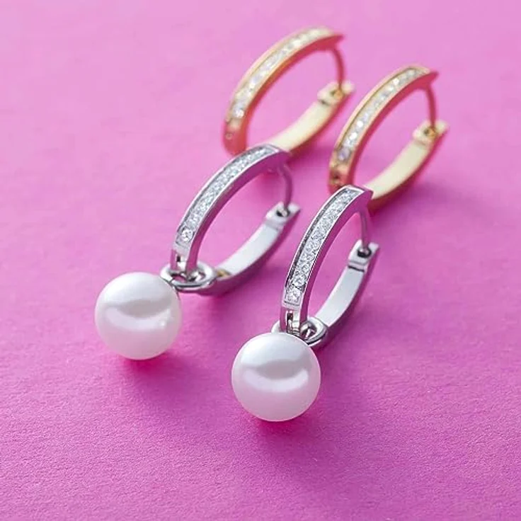 JEWELS BY LEONARDO Kreolen Beauty's Ronia, Klapp-Creolen aus goldfarbenem Edelstahl mit Zirkonia-Steinen, kombinierbar mit Anhängern, Schmuck Geschenk für Frauen, 023245 – Bild 3