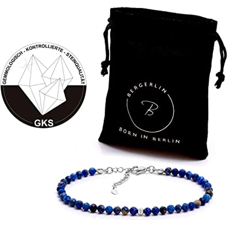 BERGERLIN Lapislazuli Armband Dunkel Blau, ECHTER Naturstein mit 925 Sterling Silberperle – facettiertes Design, Größe XS-S (14-17 cm) – Bild 3