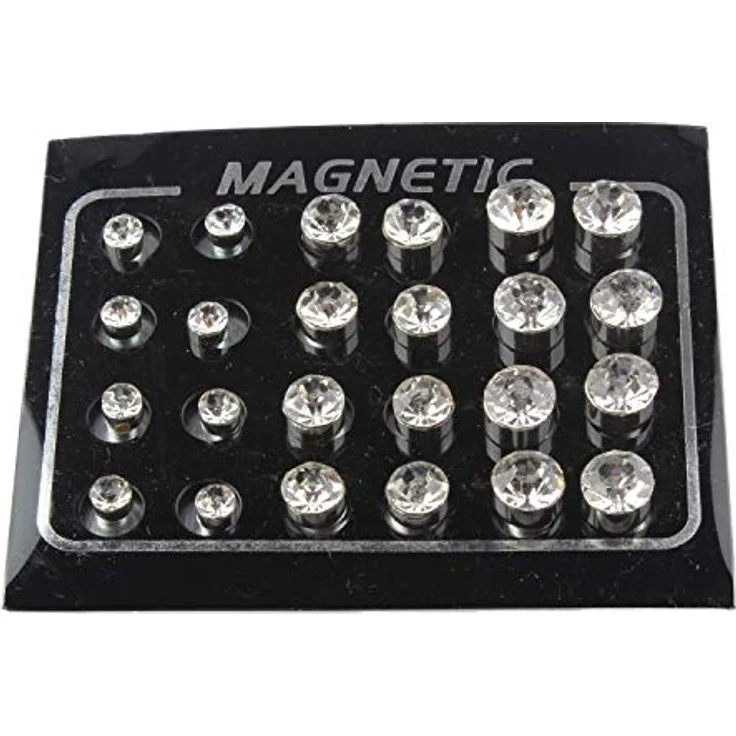 POFET 12 Paar Crystal Studs Magnet-Ohrstecker, Kein Piercing, Durchmesser 4mm, 6mm, 7mm, aus Strass-Material – Bild 2