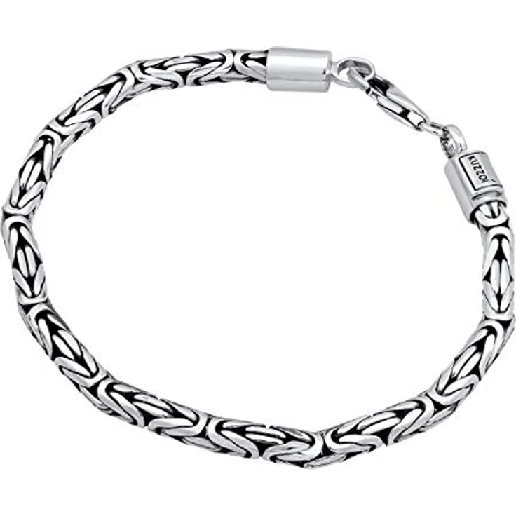 Kuzzoi Buddha Silber-Armband, handgefertigtes Königskettenarmband aus 925 Sterling Silber mit Karabiner, 4 mm, 18g, für Herren – Bild 2