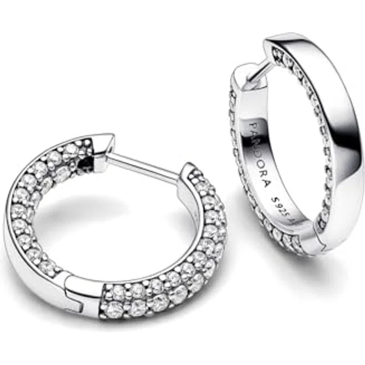 Pandora Creolen Timeless 292624C01, 925er Silber mit Zirkonia-Besatz, strahlend weiß – Bild 3