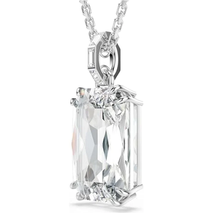 Swarovski Millenia Anhänger, Rhodinierte Damenhalskette mit klarem Kristallelement im Oktagon-Schliff und kanalgefassten Kristallen, Länge: 65-75 cm – Bild 3