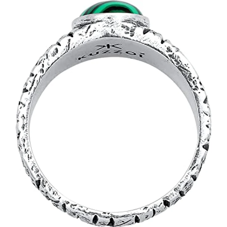 Kuzzoi Siegelring Herrenring oval mit Malachit Edelstein, 925 Sterling Silber, schwarz oxidiert, Ringgröße 62, massiv 10 mm – Bild 3