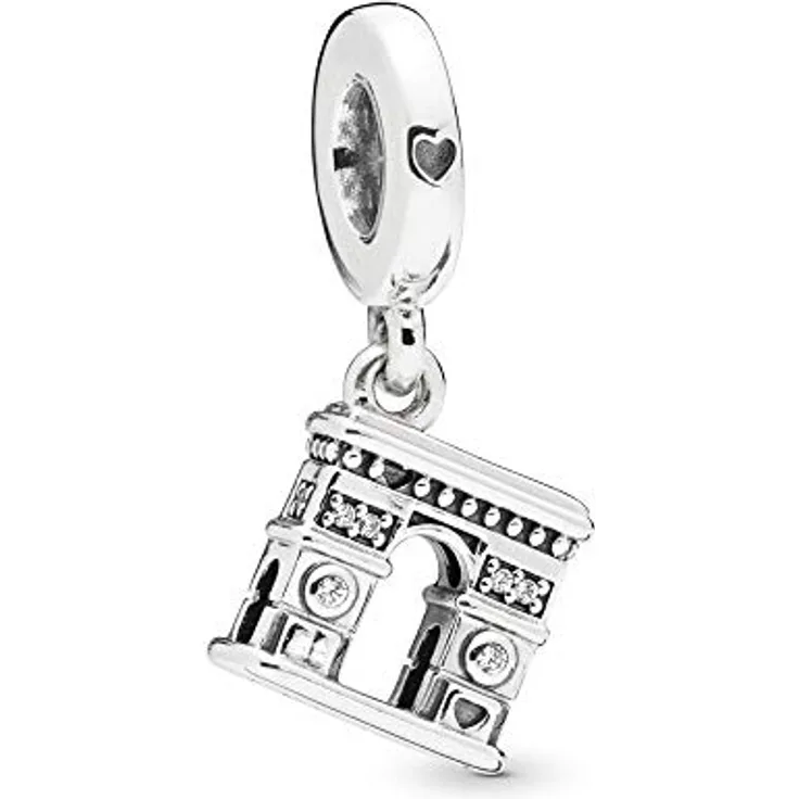 PANDORA Arc de Triomphe Bead Charm, 925 Sterling Silber mit glitzernden Steinen, 9,5 mm x 9 mm x 5 mm