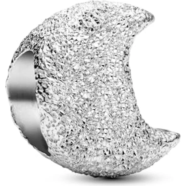 PANDORA Moments Strukturierter Mond Mini-Charm, Sterling Silber mit Rautenmuster, Kompatibel mit Moments Kollektion, 794054C00
