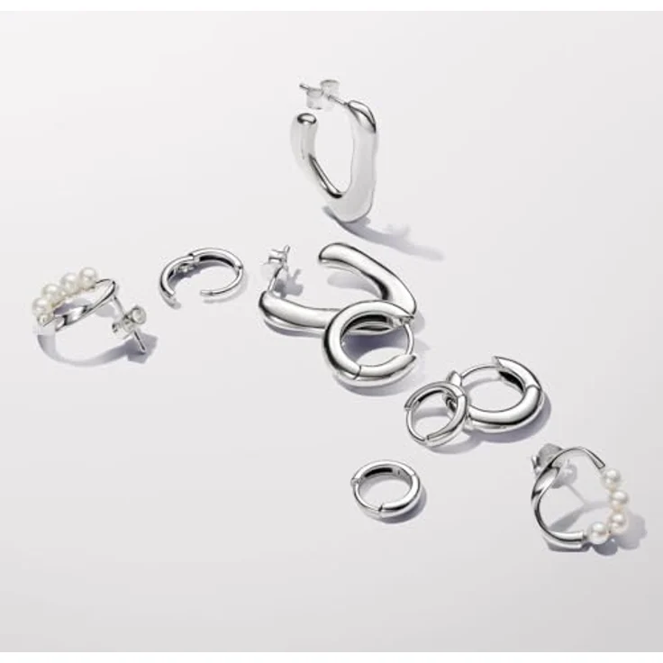 Pandora Essence Organisch Geformter Kreis Ohrringe mit behandelten Süßwasserzuchtperlen aus Sterling Silber und vergoldeter Metalllegierung, 293276C01 – Bild 4