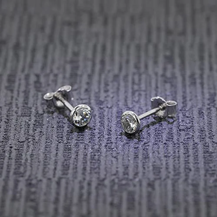 trendor Ohrringe 585 Weißgold 14 Karat, 4,5 mm mit synthetischen Zirkonias, eleganter Ohrschmuck für Damen und Herren, Geschenkidee 75103 – Bild 2