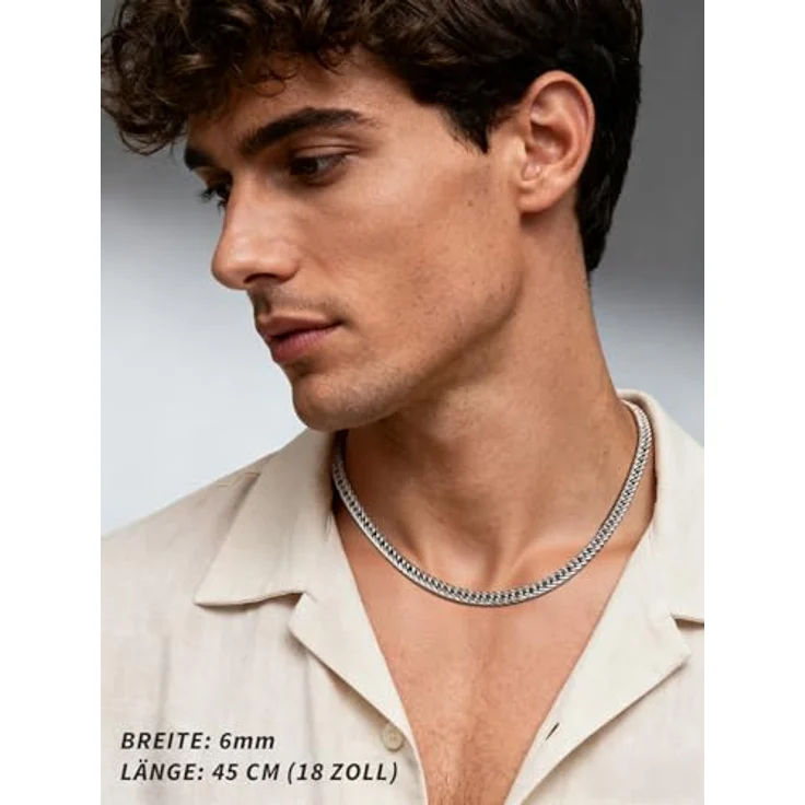FindChic Massiv Panzerkette, 71cm lang, 6mm breit, Edelstahl Cuban Link Chain für Herren in Gold/Silber/Schwarz – Bild 2