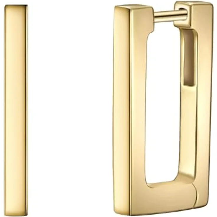 Glanzstücke München Damen Creolen 925/- Sterling Silber, gelbvergoldet, 14 Karat Silberohrcreolen im eckigen Geo-Design mit Klapp-Verschluss