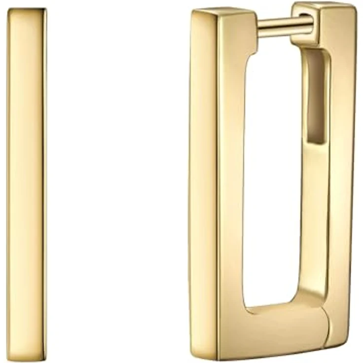 Glanzstücke München Damen Creolen 925/- Sterling Silber, gelbvergoldet, 14 Karat Silberohrcreolen im eckigen Geo-Design mit Klapp-Verschluss – Bild 1