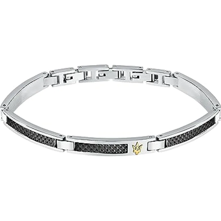 Maserati Herrenarmband JM423AVD24, aus Stahl mit IP-Schwarz und IP-Gelbgold, 18,5+3 cm, ikonischer Dreizackverschluss