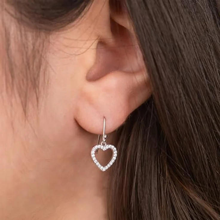 Engelsrufer Damen Ohrhänger mit Herzanhänger aus Sterling Silber, besetzt mit 48 weißen Zirkonia Steinen, Steckverschluss, nickelfrei – Bild 2