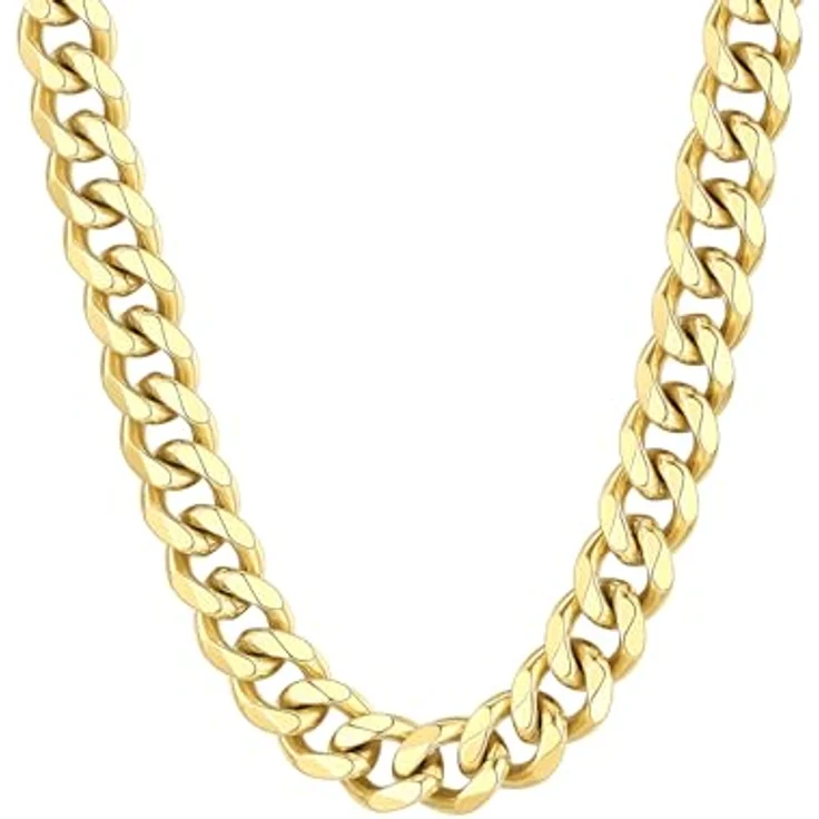ChainsHouse Damen Halskette 12mm Goldene Panzerkette aus Edelstahl, 55cm, vergoldet, antiallergen, mit Karabinerverschluss – Bild 1