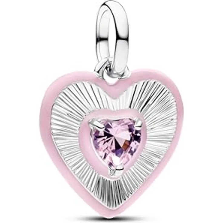 PANDORA ME Herz Medaillon-Charm aus Sterling Silber mit strahlendem rosafarbenem Zirkonia, kompatibel mit ME und Moments, 794409C01