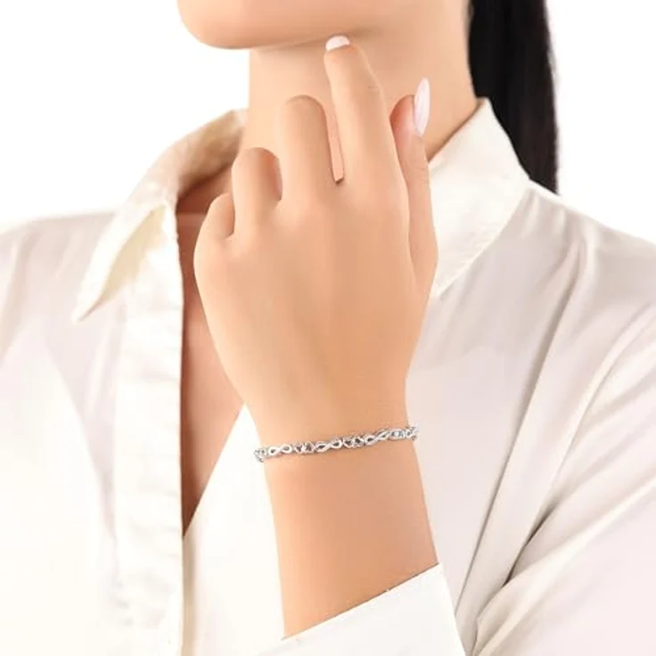Amor Armband für Damen, Sterling Silber 925 mit Zirkonia, längenverstellbar (19 cm + 2 cm Verlängerung) – Bild 2