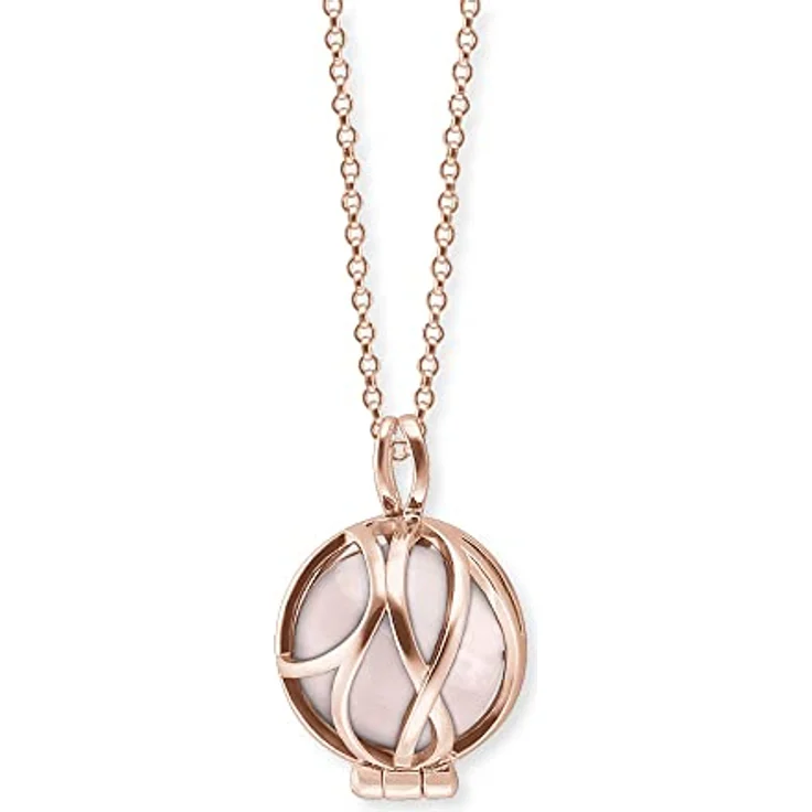 Engelsrufer Halskette Damen, rosévergoldetes Sterling Silber mit Rosenquarz Kraftstein Kugel Anhänger, Karabinerverschluss, drei Längen verstellbar, nickelfrei – Bild 1