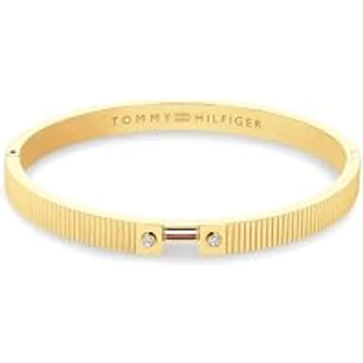 Tommy Hilfiger Jewelry Damen Armreif, Edelstahl mit Ionenplattierung in Gelbgold, verziert mit Kristallen, Scharnierverschluss - 2781048