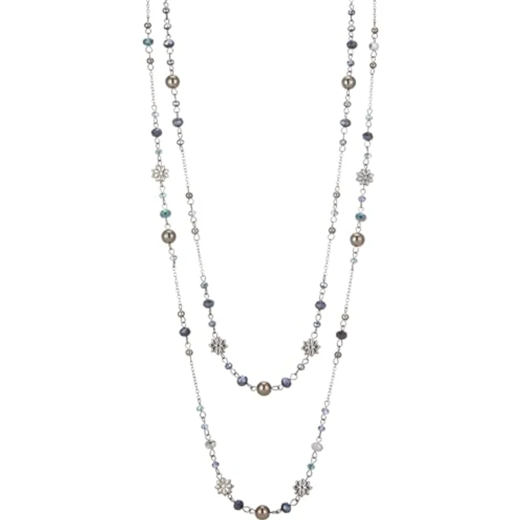 FULU AUTUMN Lange Perlenkette Damen mit Silber und Schwarz, Vintage Statement Kette aus Kristallen und Perlen, elegantes Modeschmuck Geschenk für Frauen (Blau) – Bild 1