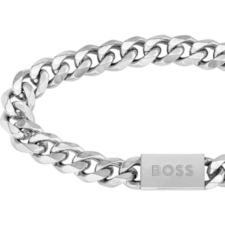 BOSS Jewelry Gliederarmband für Herren, Kollektion CHAIN LINK, polierter Edelstahl, Innenumfang 19 cm, graviertes Logo, magnetischer Verschluss, 2 Größen verfügbar – Bild 2