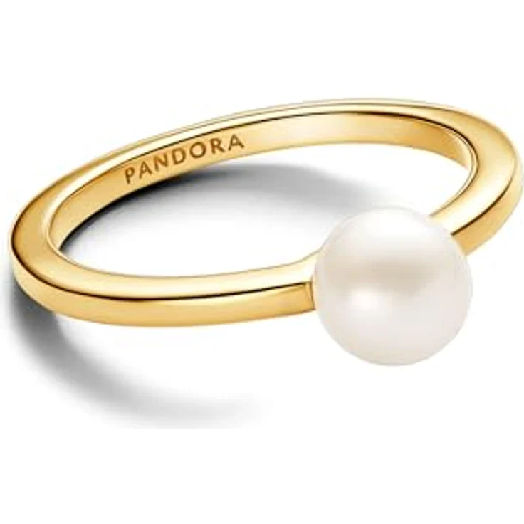 PANDORA Timeless Behandelte Süßwasserzuchtperle Ring aus Sterling Silber mit vergoldeter Metalllegierung, Größe 52, elegante quadratische Fassung – Bild 2