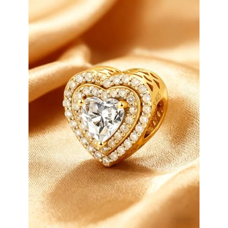 Anduonie Charms Herz Gold Stopper Charms Anhänger Silber 925, kompatibel mit europäischen Armbändern, für Frauen (Red Charm, Goldene Liebe 3) – Bild 5