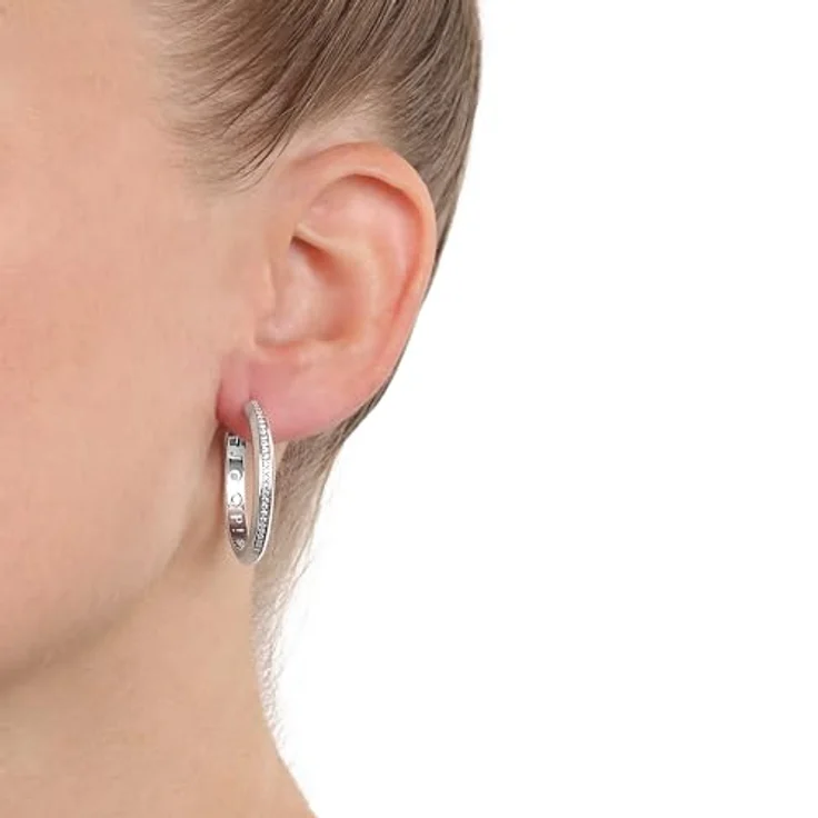 JOOP! Creolen 925 Sterling Silber Damen Ohrschmuck mit Rhodium-Beschichtung und 54 Zirkonia-Steinen, 28 mm, Weiß, in Schmuck Geschenk Box, 2039694 – Bild 2