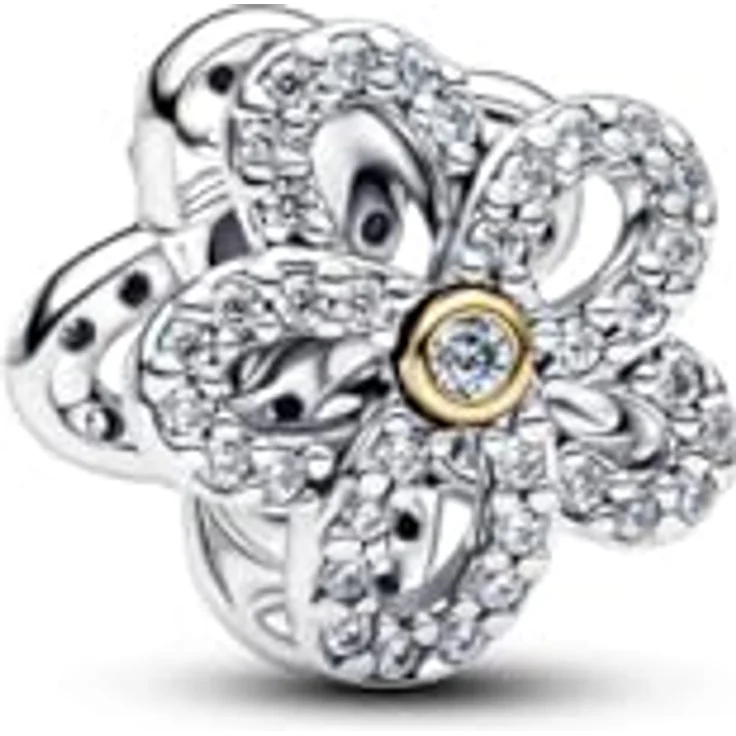PANDORA Charm Pavé Blume, offenes Design aus 925 Sterling Silber mit Cubic Zirkonia, filigraner Blumen Anhänger, kompatibel mit Moments, 764480C01 – Bild 1