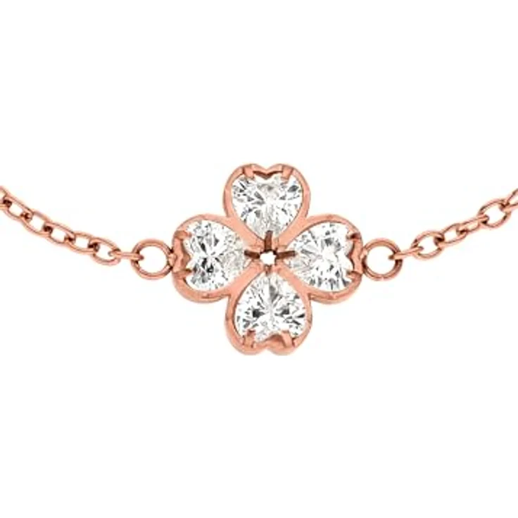 Purelei Armband Rosegold Damen - Kleeblatt Ankerkette mit Zirkonia-Herzen, verstellbar von 16 bis 19 cm, 18K Rosévergoldung – Bild 2