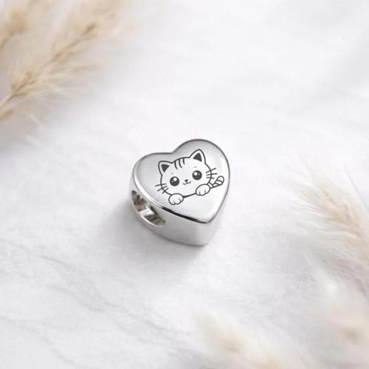 2Burned Personalisiert Foto Charm Liebes Herz aus Edelstahl 316, kompatibel mit Pandora Armband, süßes Kätzchen, wasserfest, 1,2 x 1,2 cm – Bild 2