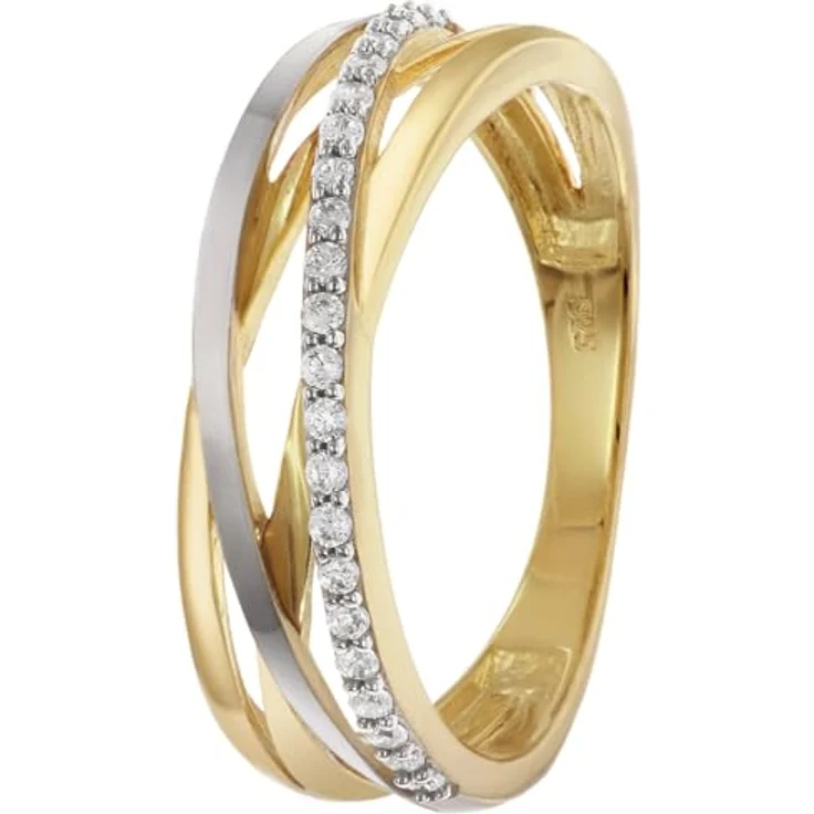 trendor Damenring 925 Silber Vergoldet Bicolor Zirkonia-Ring, filigran und elegant, Ringgröße 60/19,1 – Bild 1