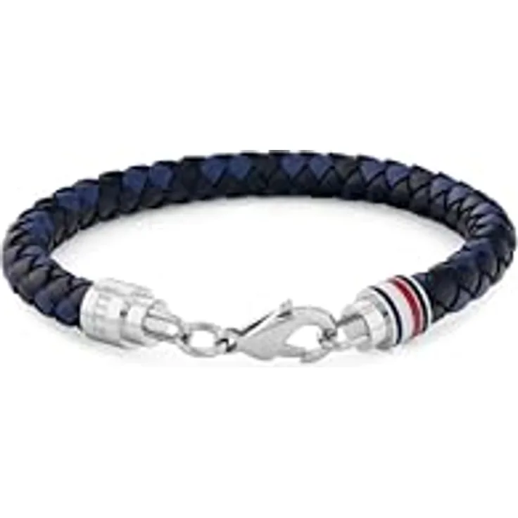 Tommy Hilfiger Geflochtenes Lederarmband für Herren, Marineblau mit Edelstahlverschluss, 19 cm Innenumfang - 2790634