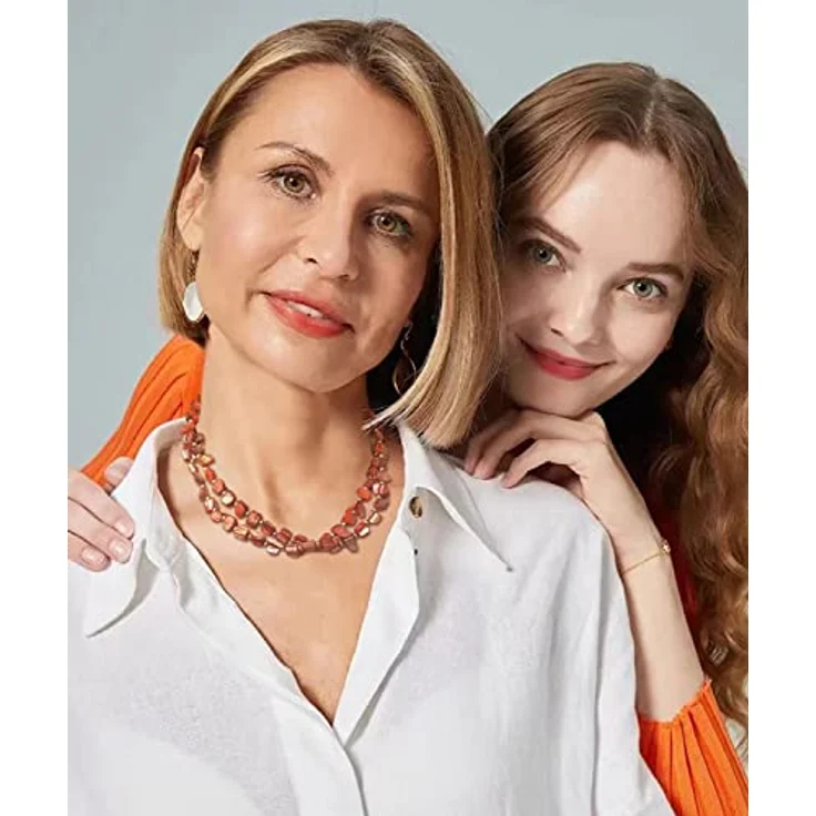 Bulinlin Boho Bunte Perlenkette Damen Muschelkette 43 cm + 7 cm Verlängerung, verstellbar, rot, handgemacht mit natürlichen Muscheln – Bild 3