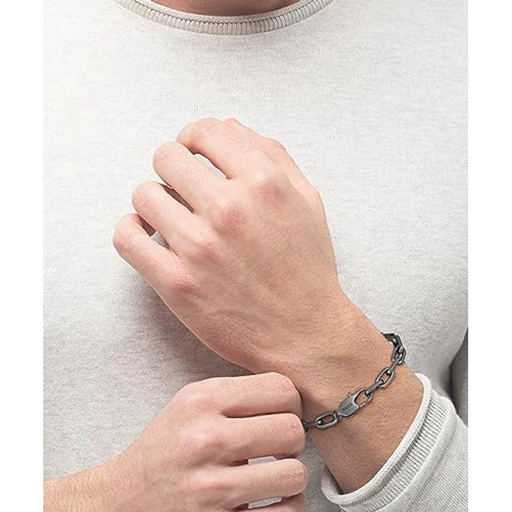 BOSS Jewelry KANE Gliederarmband für Herren, Edelstahl mit grauer IP-Beschichtung, 19,5 cm, Karabinerverschluss – Bild 3