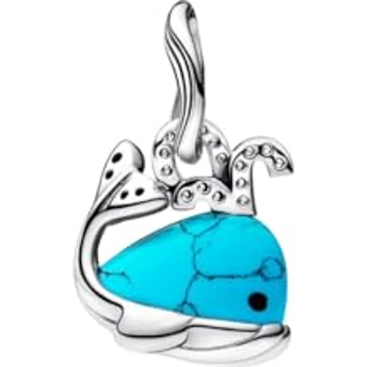 PANDORA Moments Türkisfarbener Wal Charm-Anhänger aus Sterling Silber mit Zirkonia und Emaille-Augen, kompatibel mit ME und Moments Kollektion, 793822C01 – Bild 3