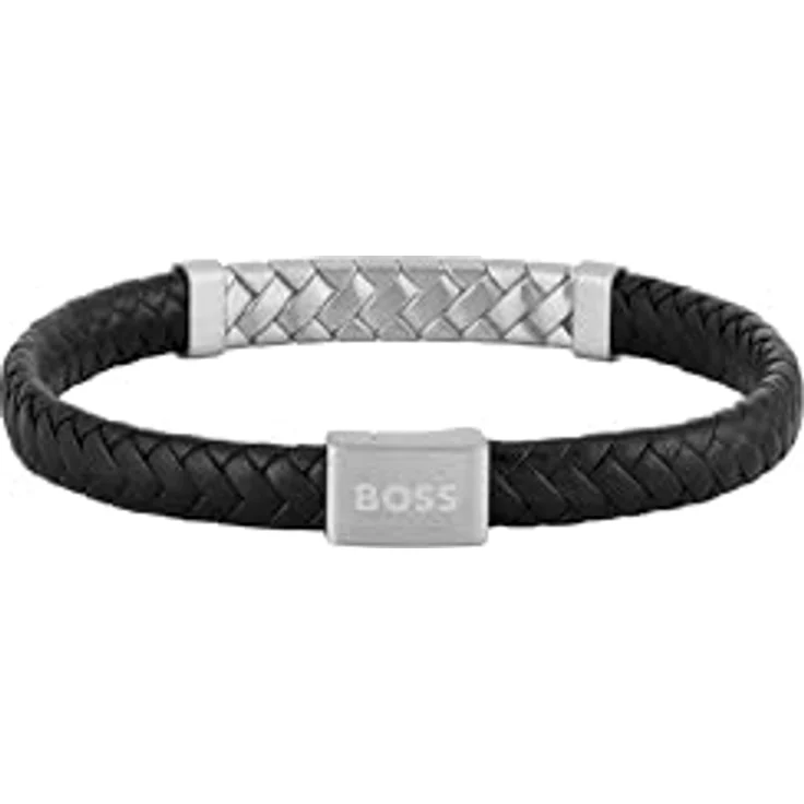 HUGO BOSS BOSS Jewelry Armband Herren Kollektion TAILORED aus schwarzem Leder mit Edelstahlverschluss, 190 mm Umfang, 8 mm Breite, Herringbone-Muster – Bild 2