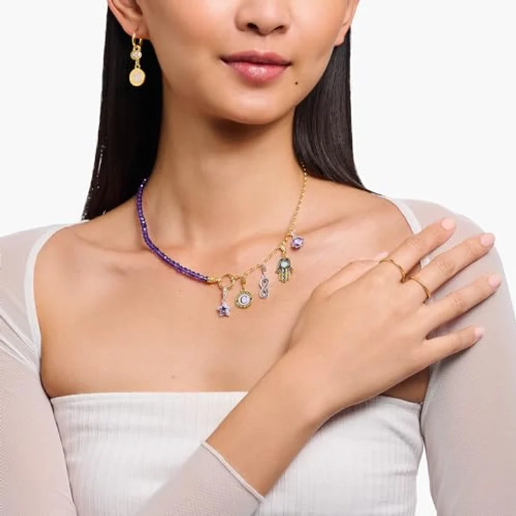 THOMAS SABO Damen Halskette Carrier, 45 cm mit Malachit Perlen, Gelbgold, KE2190-140 – Bild 3