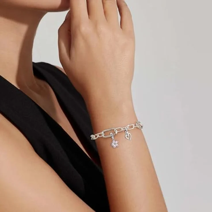 APUUESN ME Charm Moments Armband, Sterling Silber S925, 16CM, mit Büroklammer Charms Anhänger, Effektive Schlangenkette, Geschenk für Frauen – Bild 3