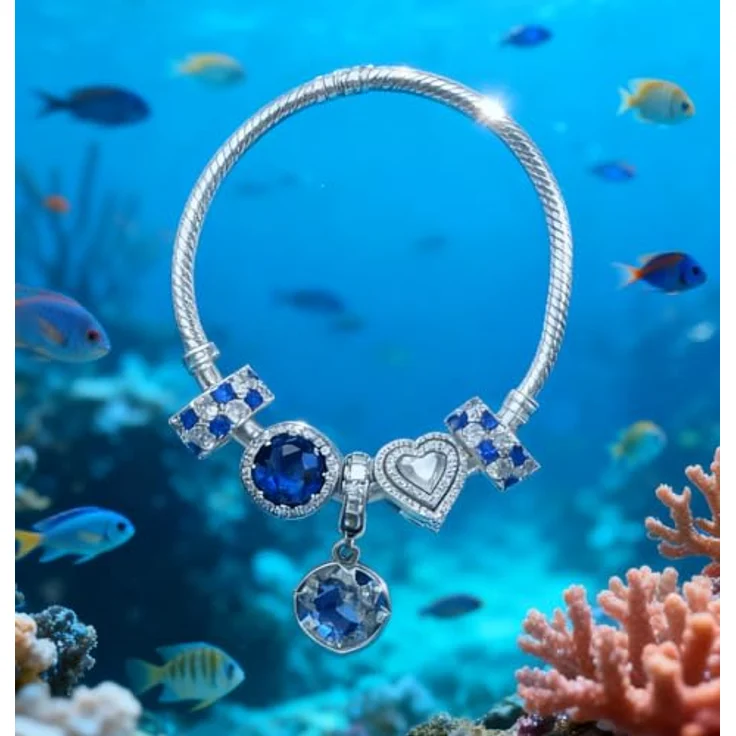 Anduonie Charms Stopper Gold Charms Anhänger Silber 925, rot Charme Anhänger mit White & Blue CZ, kompatibel mit europäischen Armbändern – Bild 4