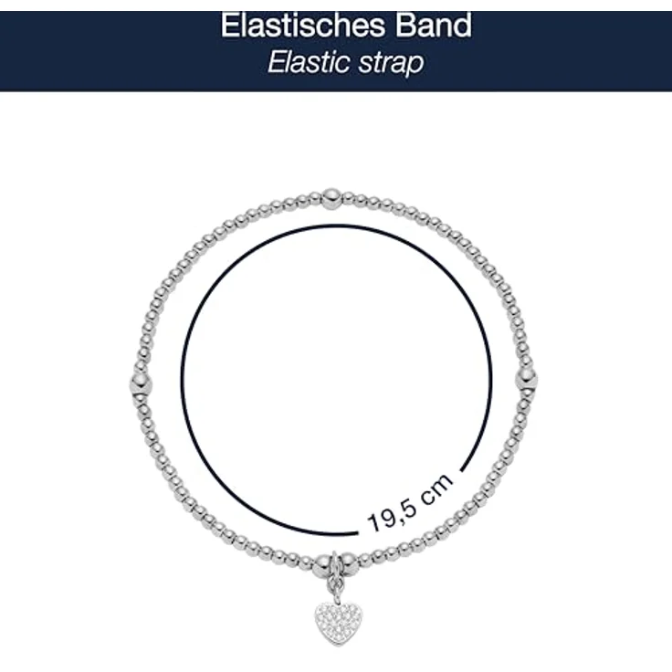JEWELS BY LEONARDO Armband Ciao Noemi, elastische Armkette aus silberfarbenem Edelstahl mit Herzanhänger, 19,5 cm, Zirkoniasteinchen, Schmuck Geschenk Damen – Bild 2