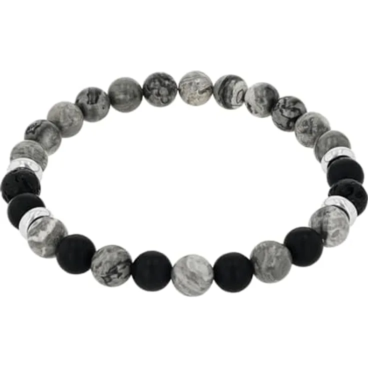 Amor Herren Armband aus Edelstahl mit Jaspis, 19 cm, Schwarz, in Schmuck Geschenk Box, 2040294