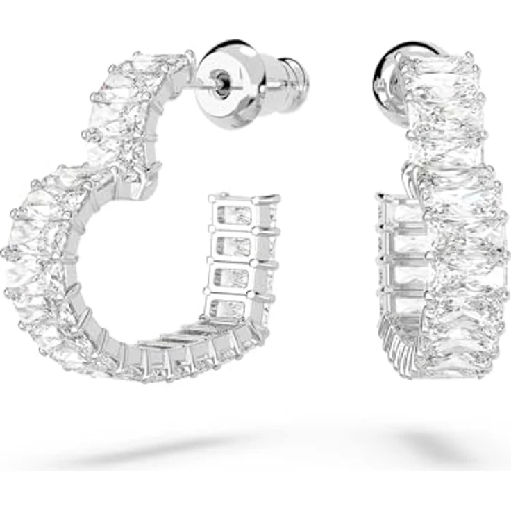 Swarovski Matrix Kreolen, Rhodinierte Ohrringe mit Herz-Motiv und Baguette-schliff, Strahlende Swarovski Kristalle – Bild 1