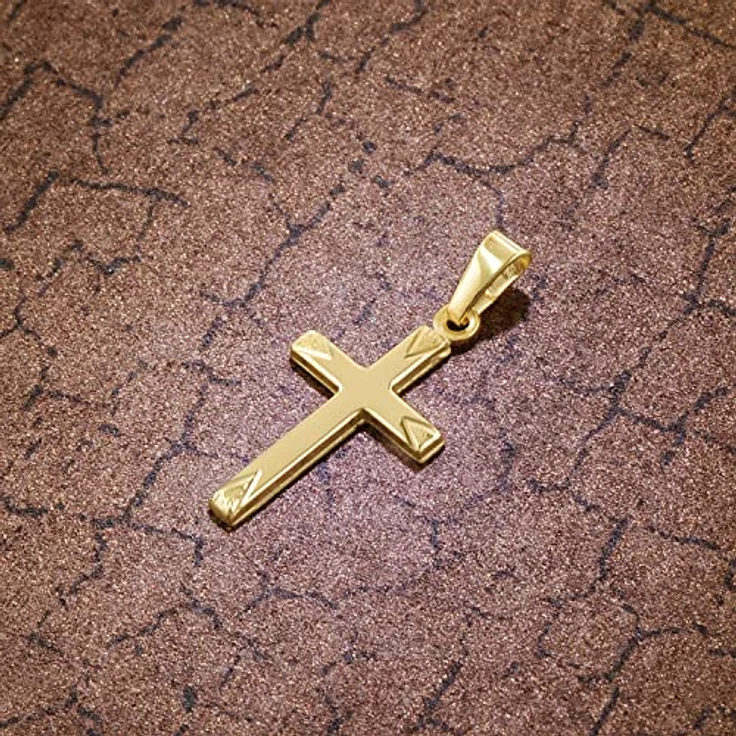 trendor Kreuz-Anhänger Gold 585/14 Karat, eleganter Halsschmuck für Damen, Herren und Kinder, 21 x 12 mm, polierte Oberfläche mit Strukturdekor, ideale Geschenkidee – Bild 4