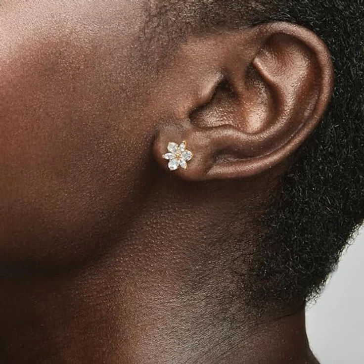 PANDORA Timeless Funkelnde Herbarium Cluster Ohrringe, Sterling Silber mit vergoldeter Metalllegierung und Zirkonia, blumiges Design – Bild 3