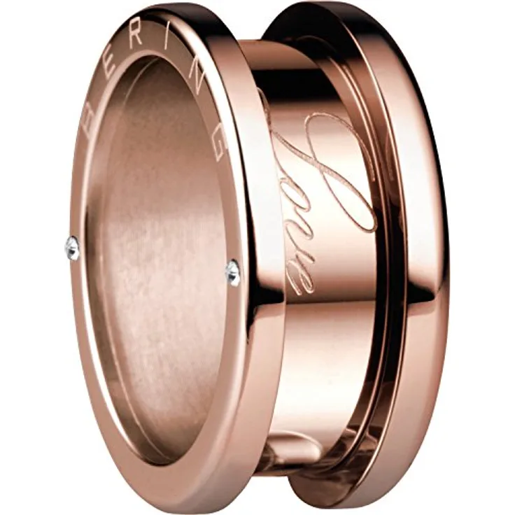 Bering Damen-Edelstahlring, IP-Rose mit weißen Zirkonia, individuell kombinierbar