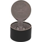 Windrose Schmucketui Rund Nappa, abschließbare Schmuckaufbewahrung aus schwarzem Vollrindnappa-Leder, handgefertigt