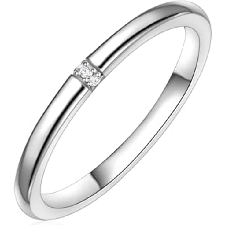 GLANZSTÜCKE MÜNCHEN Damen-Ring 925/- Sterling Silber mit Zirkonia, 1,9 mm schmaler Stapelring, rhodiniert, anlaufgeschützt – Bild 2