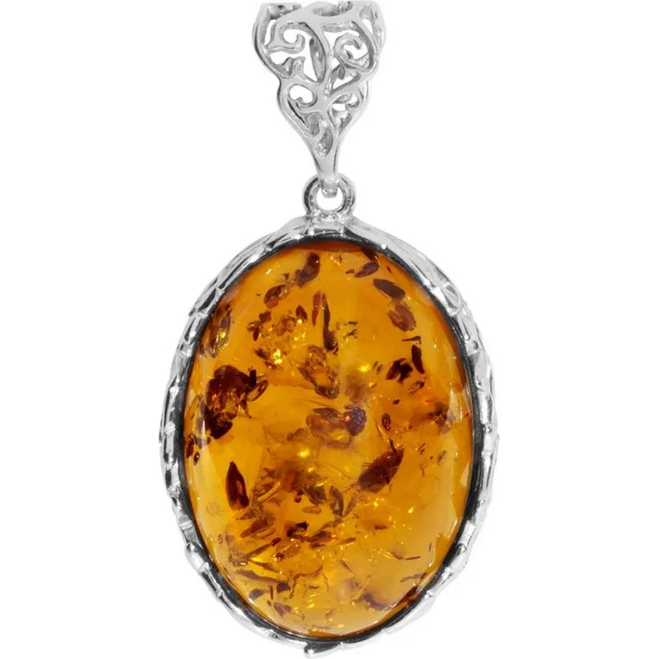 OSTSEE-SCHMUCK Kettenanhänger Anhänger Clara, Sterlingsilber 925 mit cognacfarbenem Bernstein, 24 x 18 mm