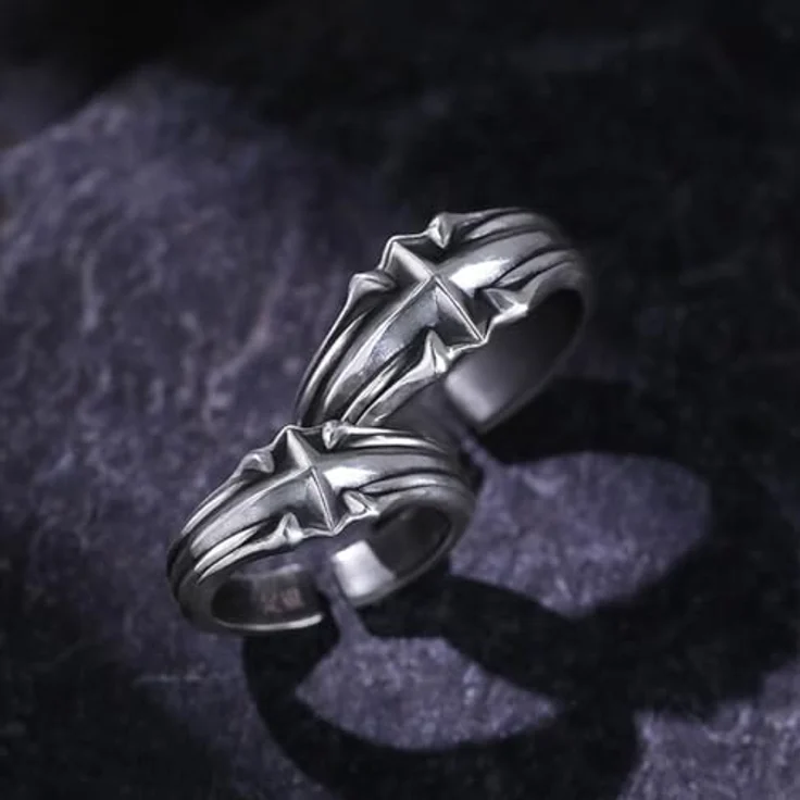 KONFEN Stern Herren Ring, Verstellbarer Wikinger Ring aus hypoallergener Legierung, Vintage Hip Pop, Silber – Bild 5