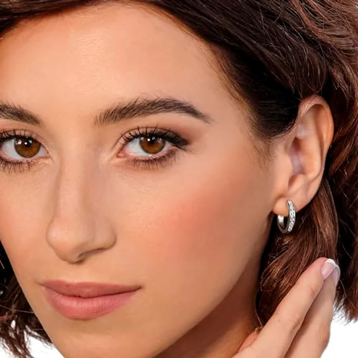 MIORE Ohrringe Silber 925, Creolen 16 mm mit 18 Zirkonia Steinen, runde Hoops für Damen in edler Schmuckbox – Bild 5