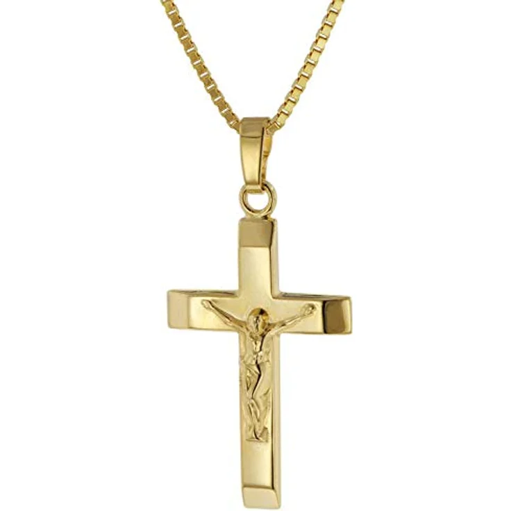 trendor Kruzifix-Anhänger 22 mm Gold 333 mit goldplattierter Venezianer-Halskette für Damen, inkl. Schmuck-Box – Bild 1